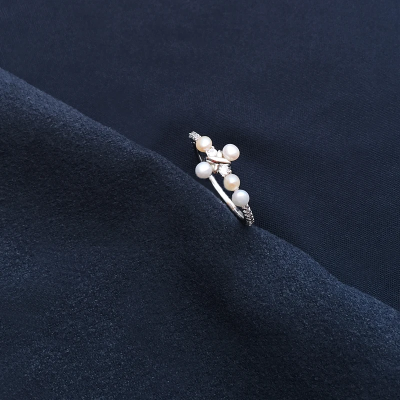 

popzone s925 sterling silver new natural pearl cross ring female fashion simple banquet elegant style jewelry Halloween gift new