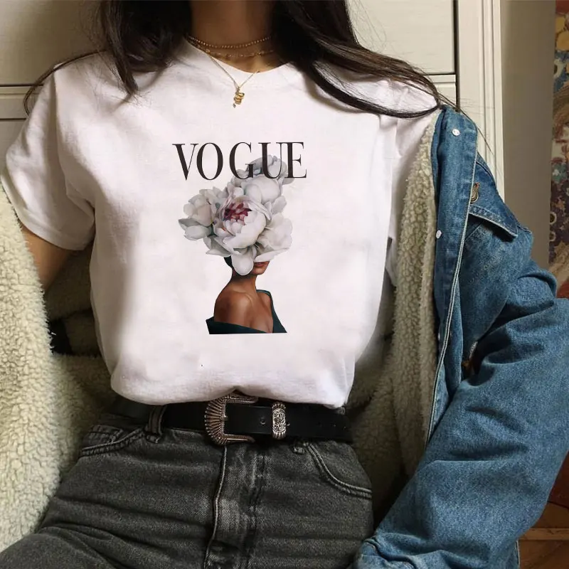 Poleras Mujer De Moda летняя футболка Женская Vogue с буквенным принтом Vogue Harajuku футболка плюс размер панк Футболка Camiseta Mujer