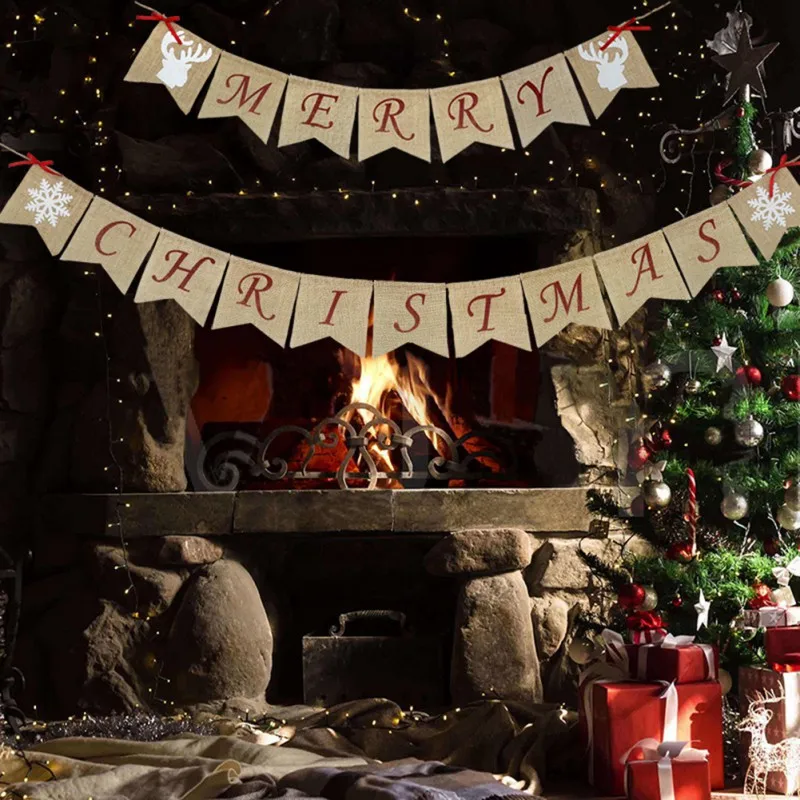 

Christmas Banners Handmade Fabric DIY Decorative Xmas Party Ornament Banner Logo Letter Banner Card