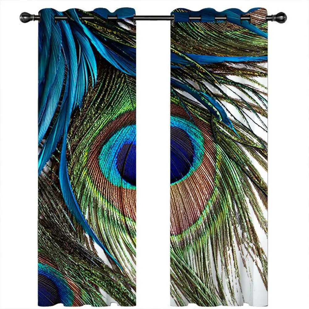 Популярные 3d шторы с изображением перьев синие для гостиной светонепроницаемые