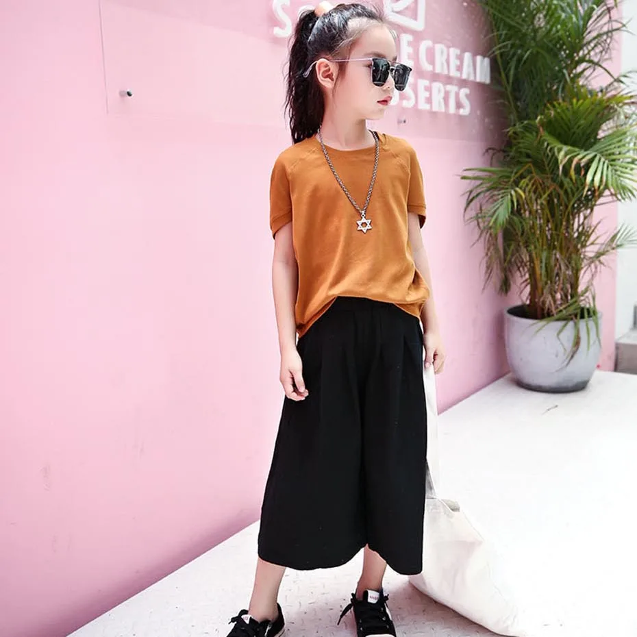 Одежда для подростков белая футболка + широкие штаны детская одежда из 2