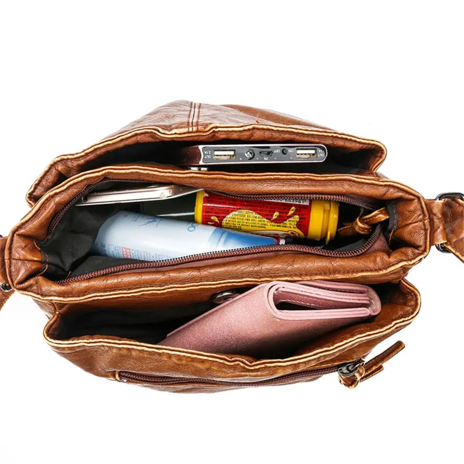 

Vintage Soft Washed Leather Shoulder Bags Retro Crossbody Bags For Women Messenger Bag Sac A Main Bolsa Feminina
