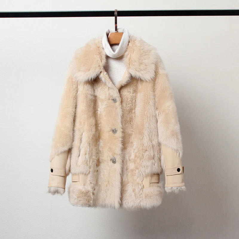 

Винтажное натуральное Женское пальто, 100% шерстяная куртка, женская зимняя одежда 2020, корейское двухстороннее меховое пальто Hiver 19181