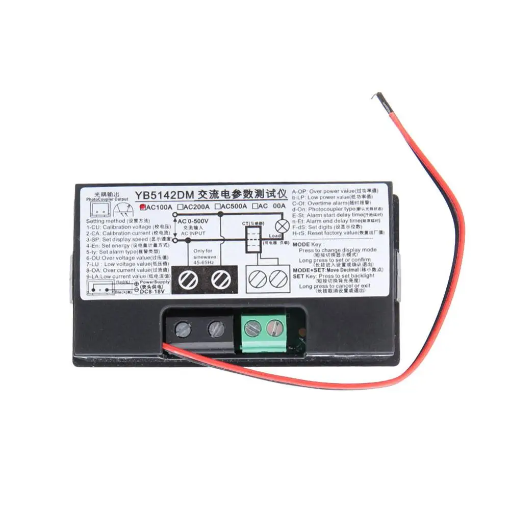 YB5142DM 0-500V Intelligent Digital LCD Display AC Current Voltage MeterPower Energy Tester Wattmeter Adapter DC8V-18V | Инструменты