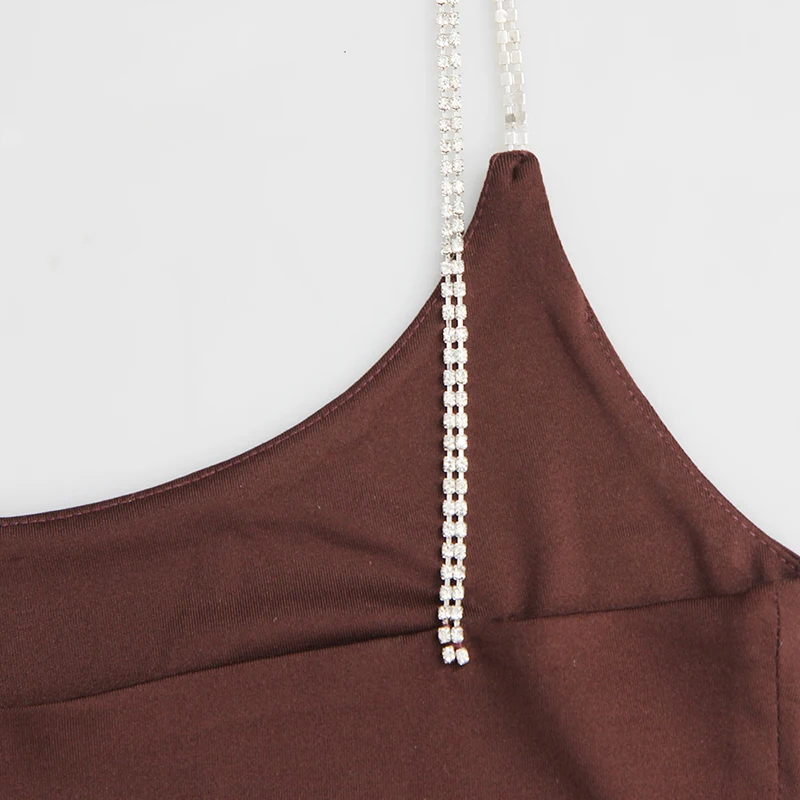 

Simenual Crystal Brown Double Layer Matching Sets For Women Summer Clothing 2021 Camis And Skirt Club Bodycon 2 Piece Outfit Hot