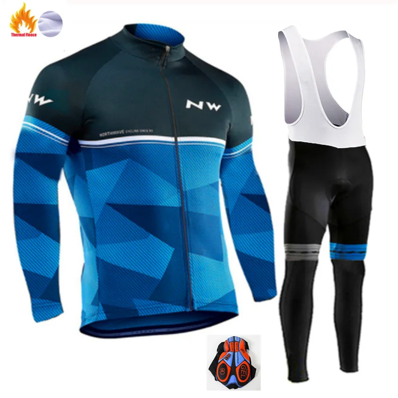 NW зимняя велосипедная Джерси Pro Team Ropa Ciclismo Hombre флисовый комплект для велоспорта MTB Одежда для велоспорта Northwave комплект для велоспорта с нагрудником и штанами - Цвет: Winter Cycling Suit