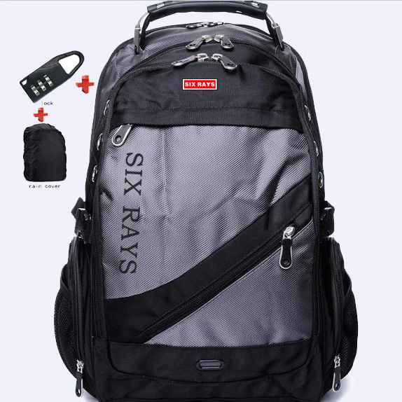 SIXRAYS Men Laptop Bag External USB Charge Computer Backpacks Anti-theft Men Waterproof Bags Women Backpack with Lock Raincover - Цвет: Серый