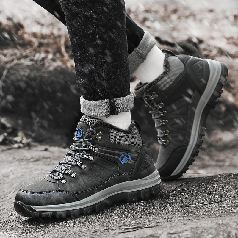 Брендовые зимние кожаные мужские ботинки плюшевые теплые уличные рабочие