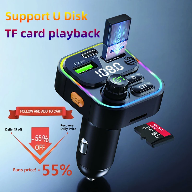 

Car Charger Mp3 Player For Iphone Xiaomi Mobile Phone Car Accessories Hands-Free Function Super Fast Charging 12-24V bluetooth