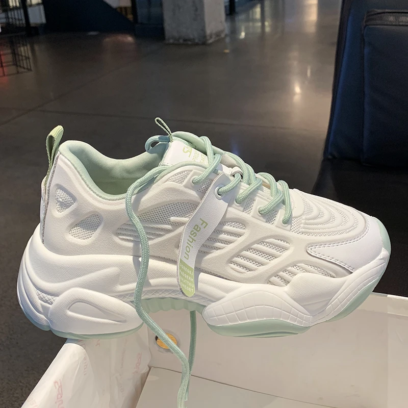 

Кроссовки женские на массивной платформе, дизайнерские сетчатые, на шнуровке, Вулканизированная подошва, Повседневная Удобная обувь, белые...