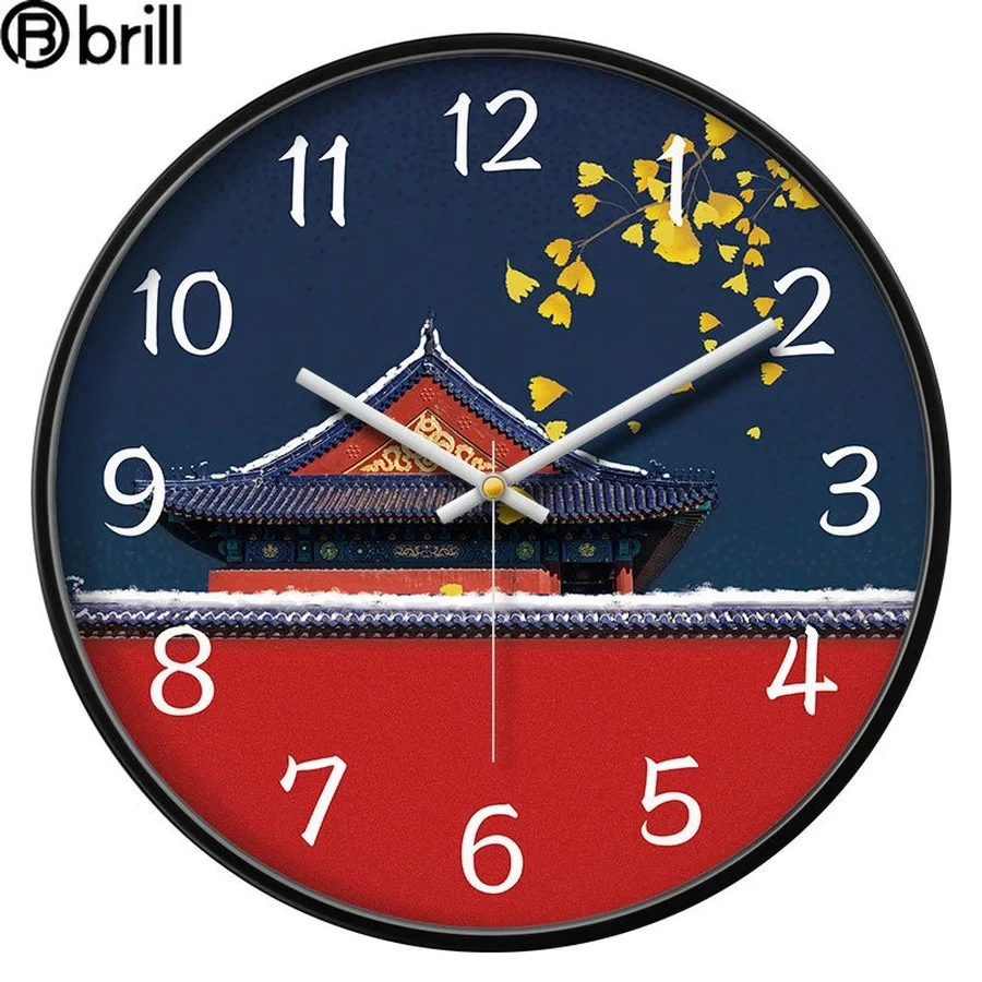 

Китайские кварцевые настенные часы, бесшумные простые настенные часы для гостиной, антикварные часы, украшение для дома в китайском стиле, ...
