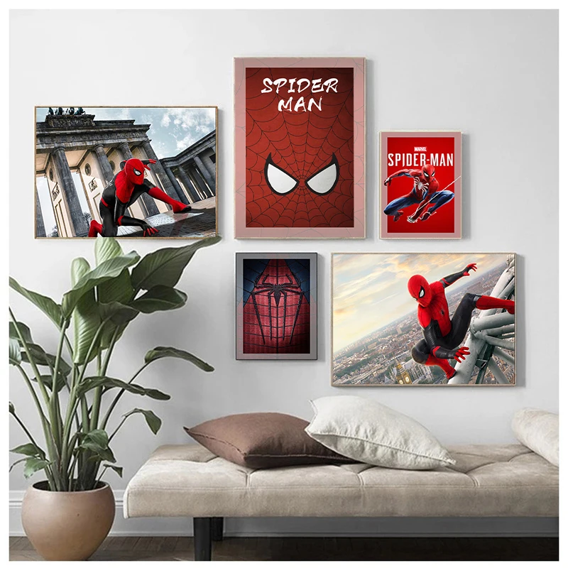 

Marvel Spiderman Avengers Cartoon Hero Character Anime Posters and Prints Wall Art Pictures for Living Kids Room Decoration