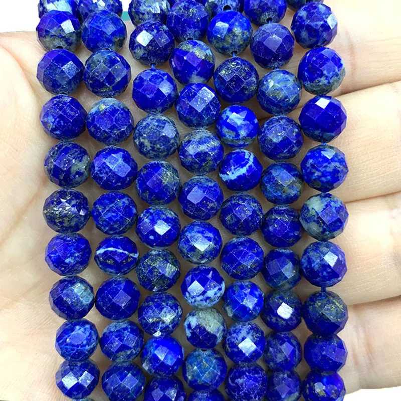 

YWROLE 100% Natural Blue Lapis Lazuli Faceted Round Stone Beads For Jewelry Making DIY Bracelet Necklace Earrings 6/8/10MM