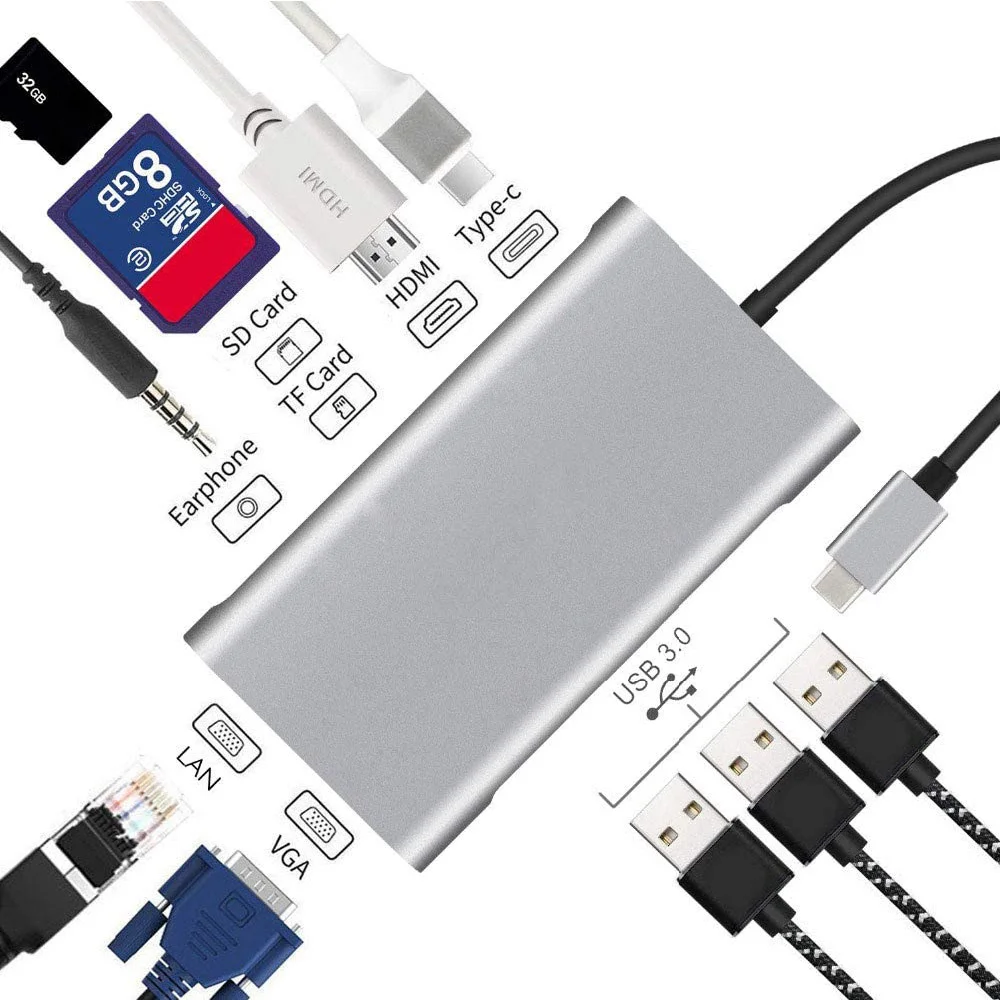 Адаптер USB Type C-HDMI 4K VGA RJ45 Lan Ethernet SD TF USB-C C 3 0 5 мм разъем аудио видео конвертер для MacBook