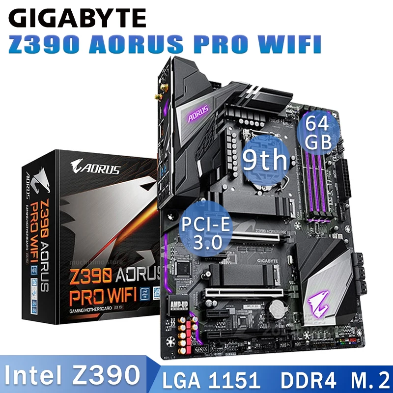 LGA 1151 Gigabyte Z390 AORUS PRO WIFI Motherboard Support 8th/9th-Gen Core i9 i7 i5 i3 cpu 64GB PCI-E 3.0 M.2 Z390 Placa-Mãe