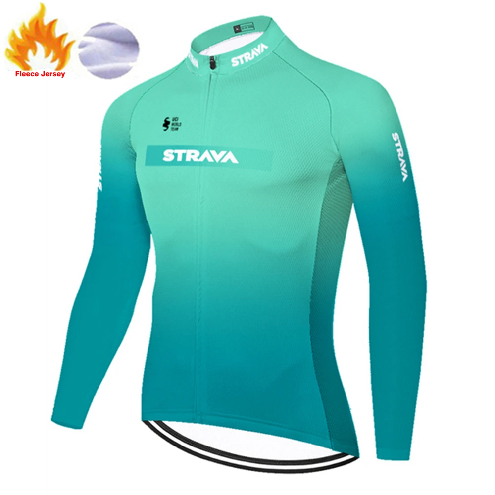 

2021 Winter Thermal Fleece Cycling Jersey Men's Outdoor Riding Bike Wear Ropa Ciclismo Cycling Clothing Clothes STRAVA