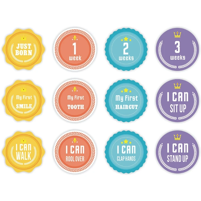 

12 Pcs/Set Baby Pregnant Monthly Stickers Round Memory Recording Milestone Sticker Newborn Growth Photo Photography Props