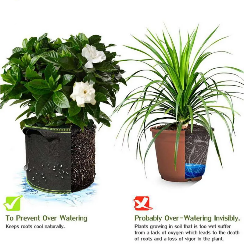 5 шт. дышащая мешок расти растения ткань горшки с ремешком ручки круглые посадки