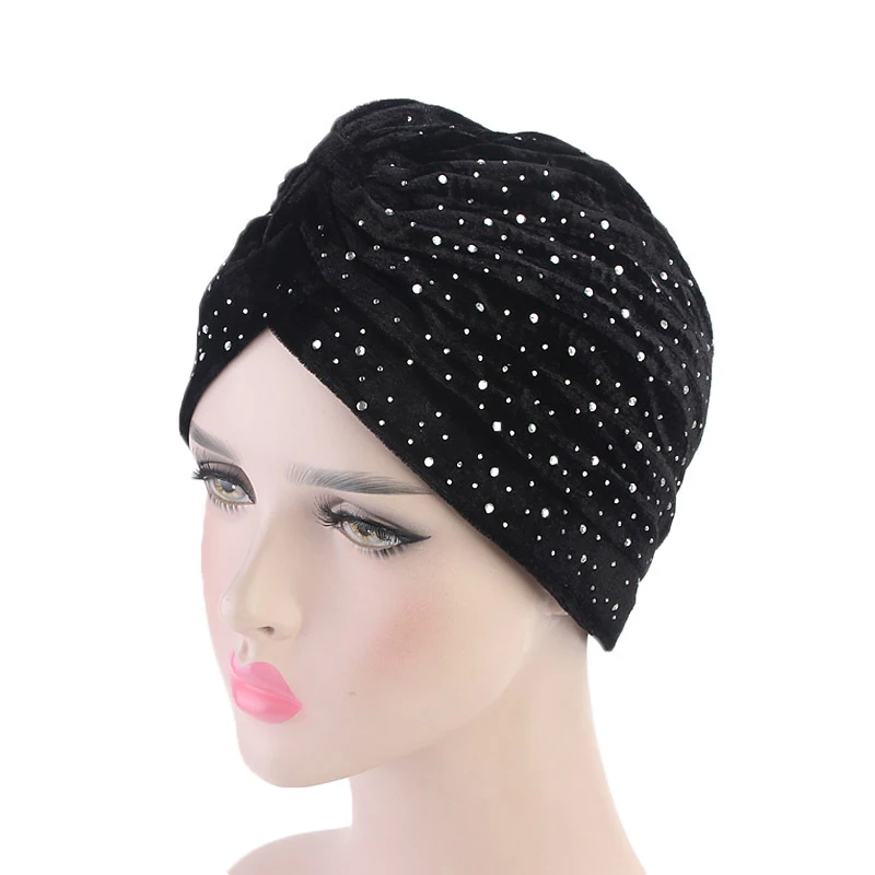 Стразы бархат повязкой на голову чалмой мусульманских Для женщин тюрбан