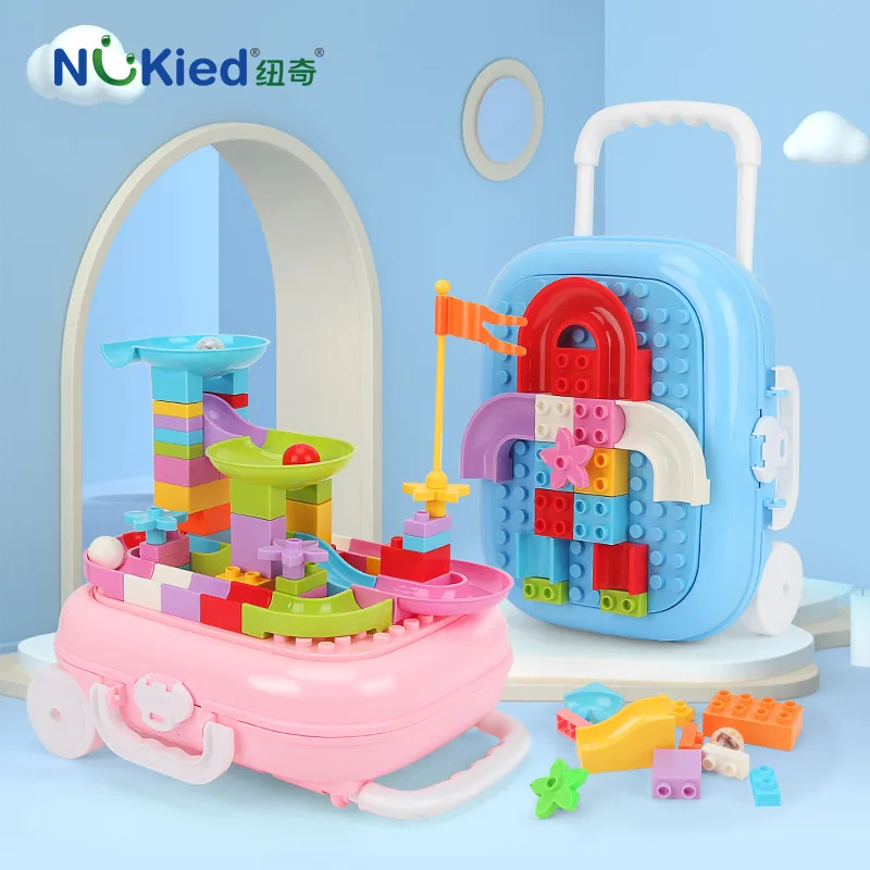 

Children's ball chute compatible building blocks toy flashing ball baby travel trolley case storage toys science education gifts