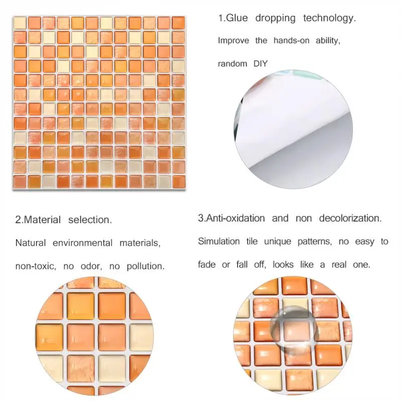 20pcs diy self adhesive mosaic tile backsplash wall sticker vinyl bathroom kitchen home decor free global shipping