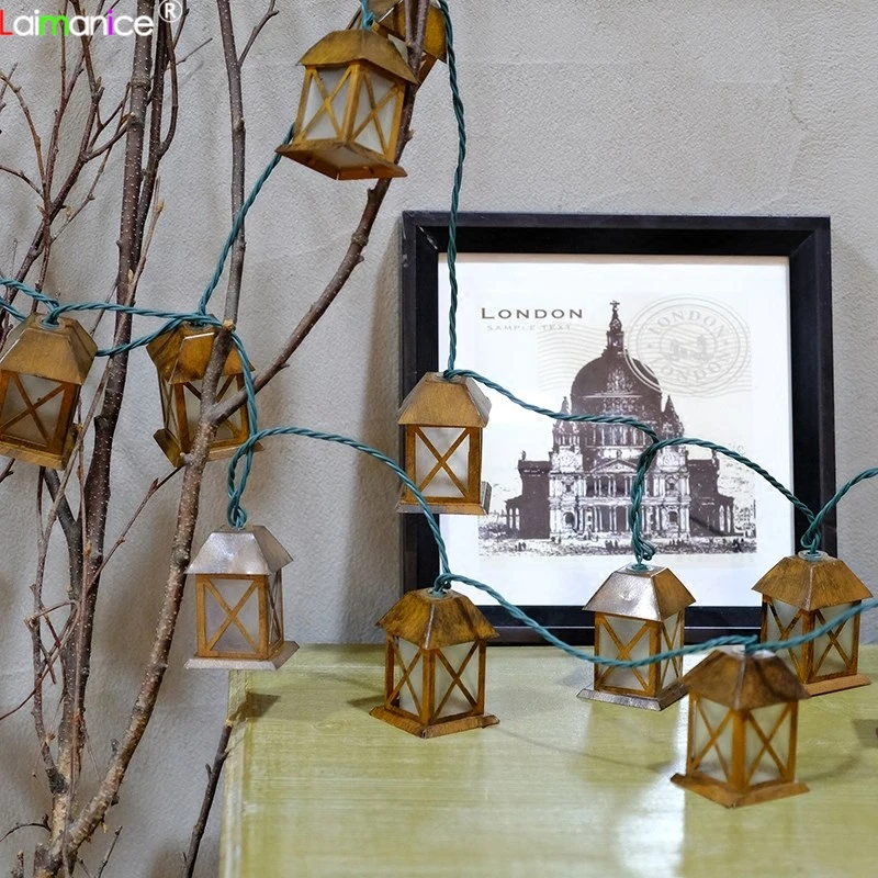 Романтический 3 м 20 светодиодный гирлянда винтажный металлический дом фонари лампа сказочная гирлянда огни для рождественского фестиваля Декор AC220V