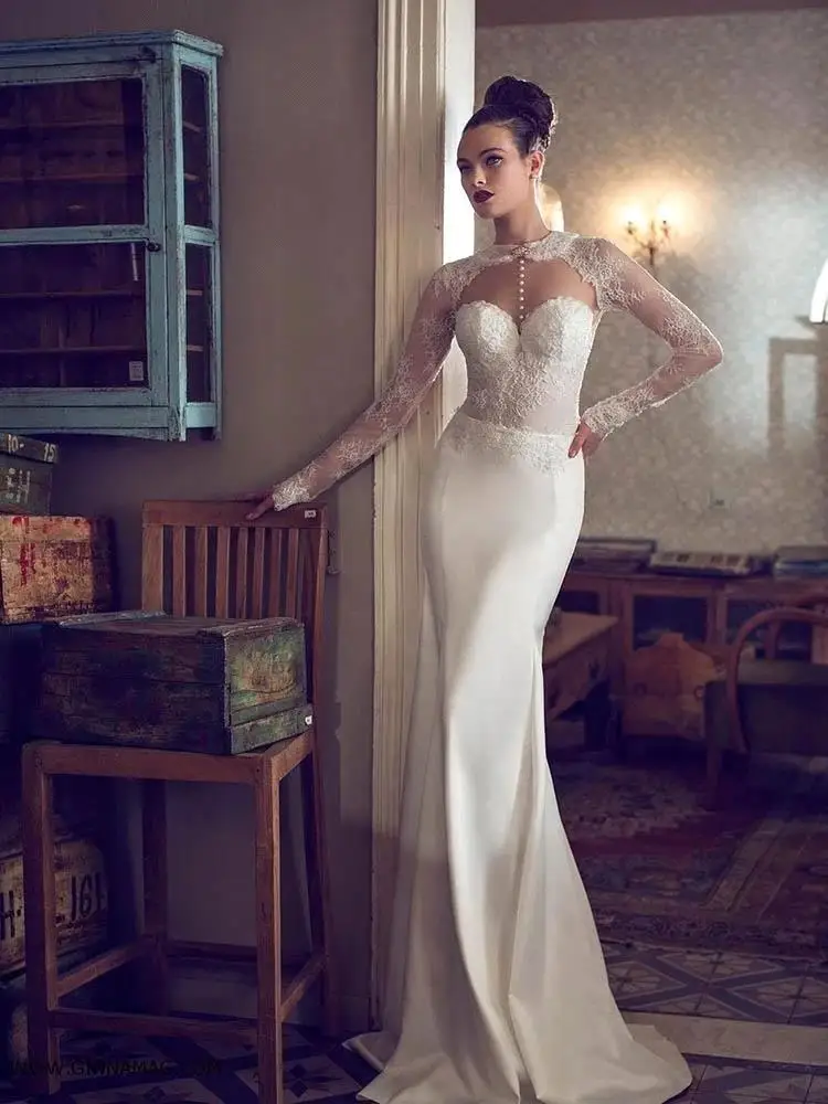 Сексуальные свадебные платья с открытой спиной и длинным рукавом кружевные