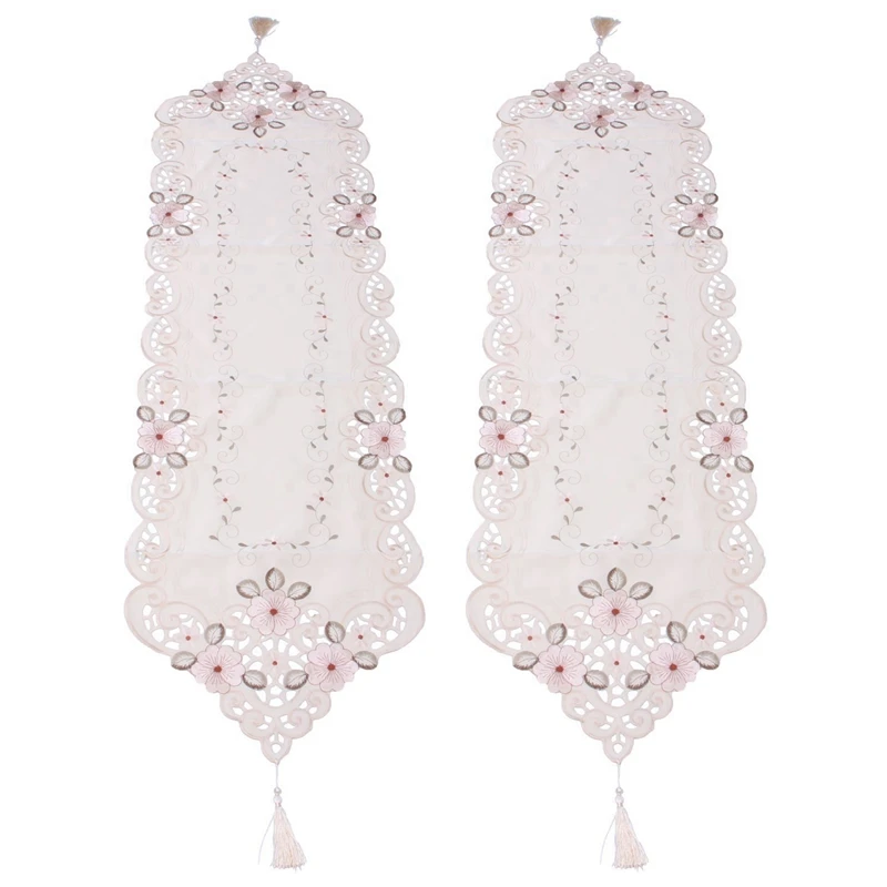 

2X New Table Runner Embroidered Floral Table Cloth Pattern: No.2 Flower Size:40X150cm