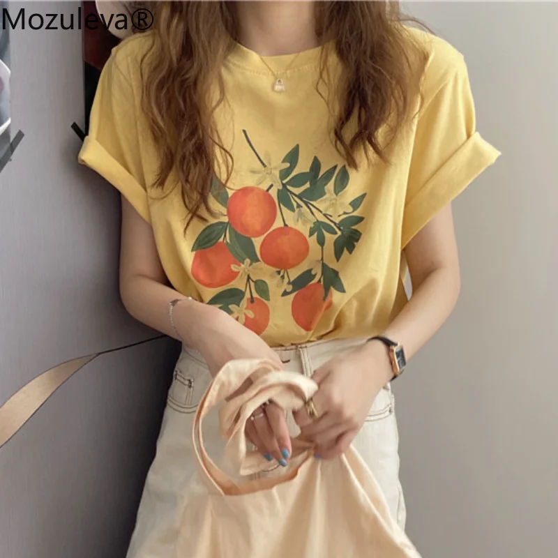 

Mozuleva Style Watercolor Print Women T-shirt Short Sleeve Loose Cotton 2021 Female Basic Tops Shirt Spring Summer Ladies Tees