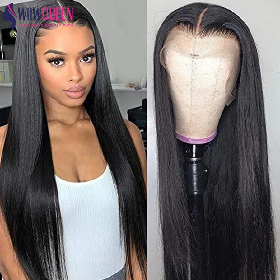 WowQueen 180% Density 13x6 Lace Front Human Hair Wigs Bone Straight 30 Inch Lace Front Wig Indian Hair 5x5 Lace Closure Wig