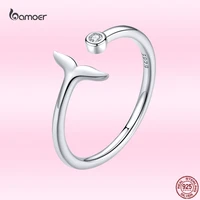 bamoer genuine 925 sterling silver open creative fish tail ring fashion adjustable ring for women all match party jewelry gift