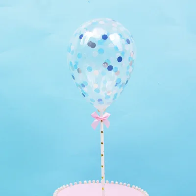 1pc Cake Topper Decoration Confetti Dots Balloon with Paper Straw Bowkot Ribbon Table Birthday Wedding Party Balloon Baby Favors