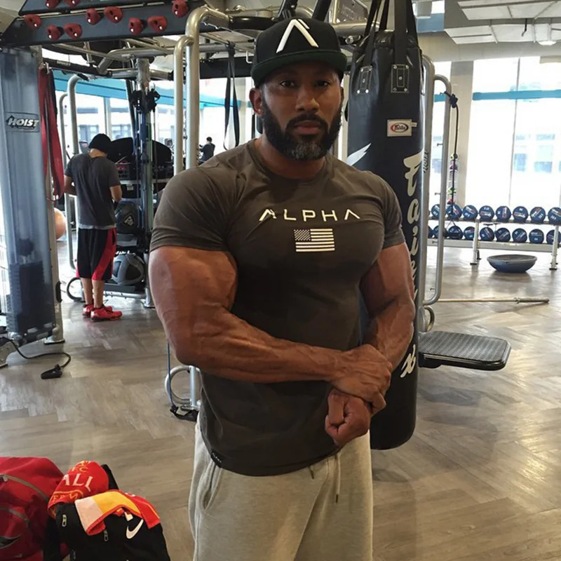 Мужские хлопковые спортивные футболки для бега с коротким рукавом и круглым