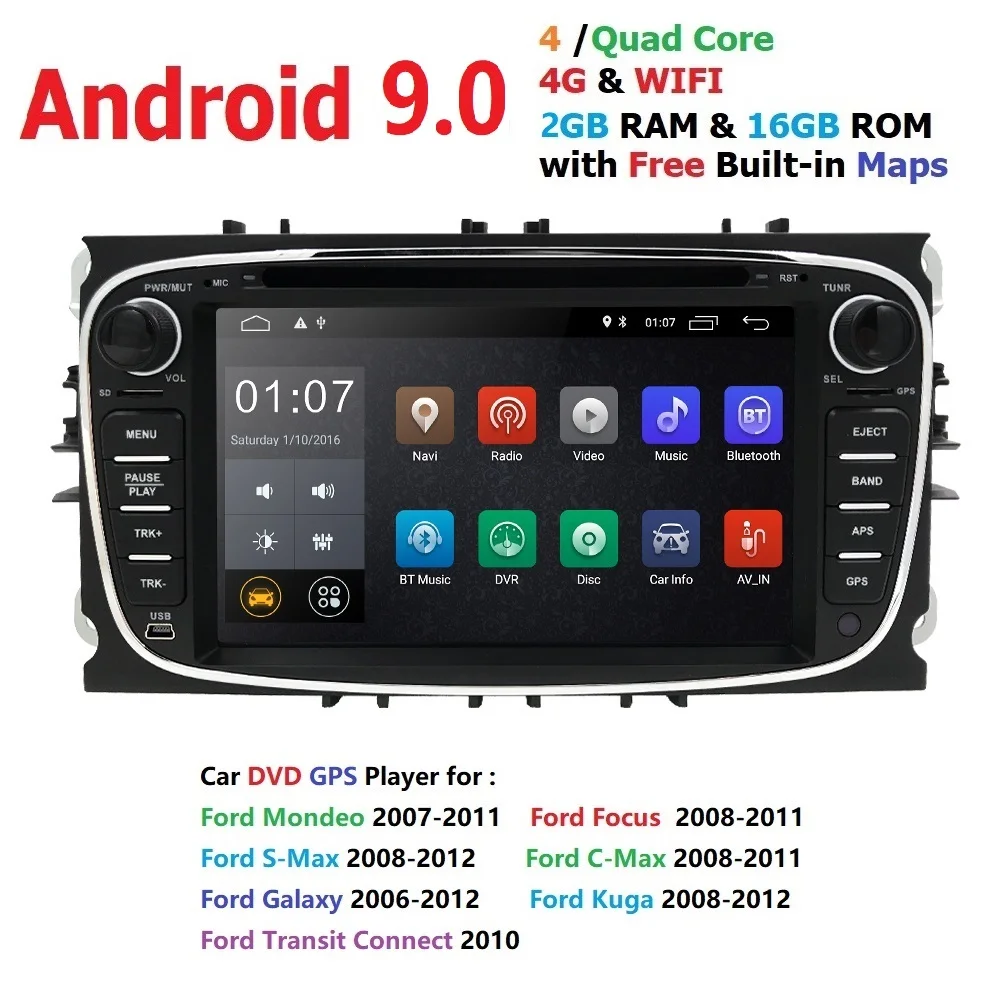 7 &quotAndroid 9 0 автомобильный Радио DVD для FORD/Focus/S MAX/Mondeo/C MAX/Galaxy Quad Core 4GWifi GPS навигация
