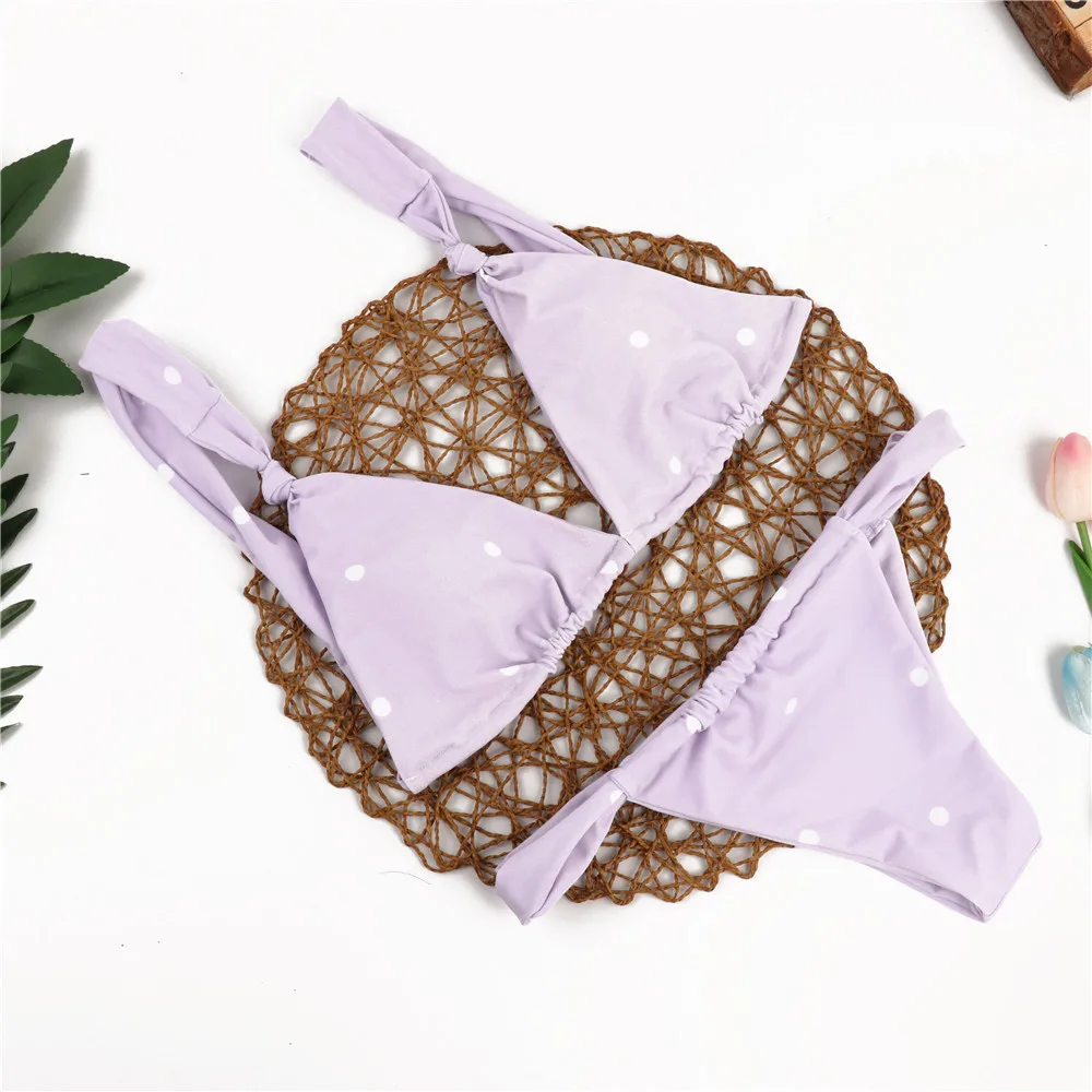 Новинка микро бикини 2020 пуш ап фиолетовый купальный костюм в горошек для женщин