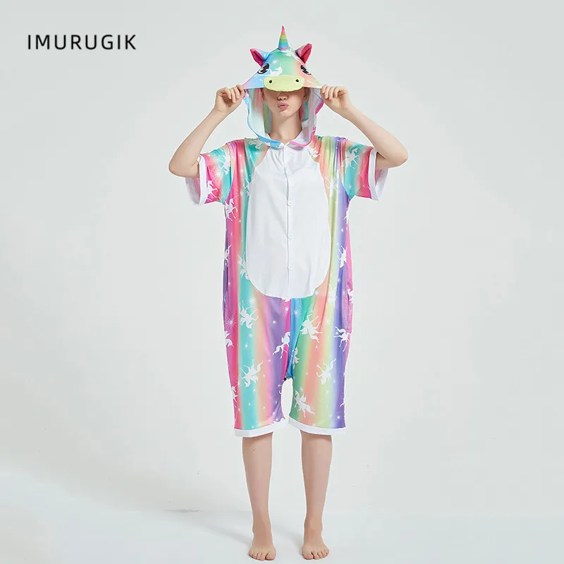 Женский комбинезон для косплея Единорог кигуруми комбинезоны с коротким рукавом