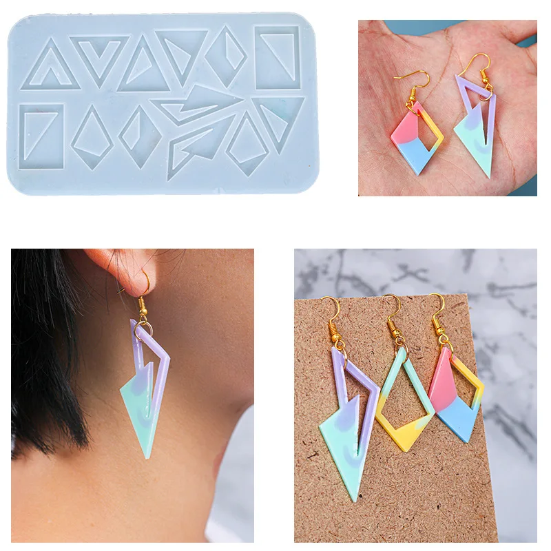 Epoxy Resin Molds Rhombus Triangle Earrings Diy Tool Jewelry Making Ornaments Keychain Casting Mould Silicon for Art | Дом и сад