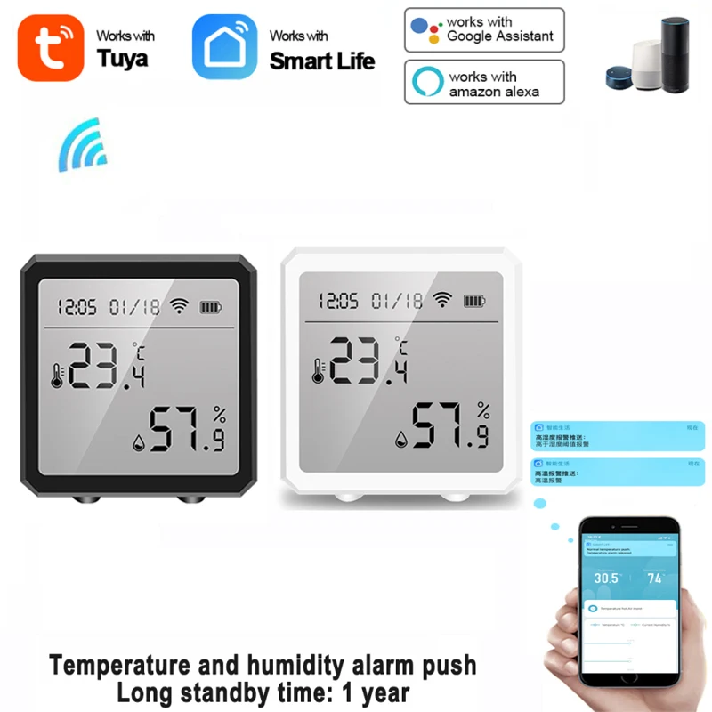 

1-5pcs WiFi Smart Temperature And Humidity Sensor Remote Monitoring LCD Screen Display For APP TUYA/Smart Life Alexa Google Home