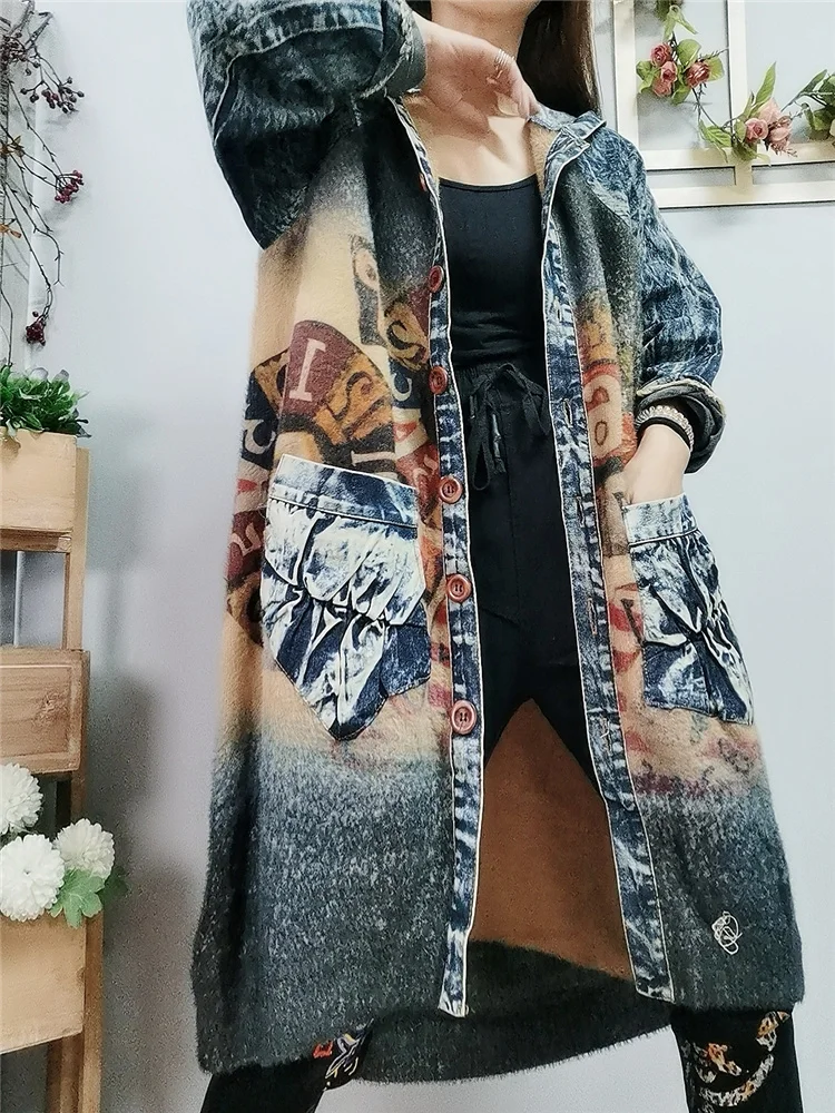 Cashmere Jacket Autumn Winter 2020 Women Large Size Loose Jean Patch Windbreaker Long Trench Coat korean clothes LT572S50 | Женская