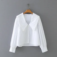 woman turndown collar white poplin shirt casual femme long sleeve blouse lady loose tops smock blusas s8002