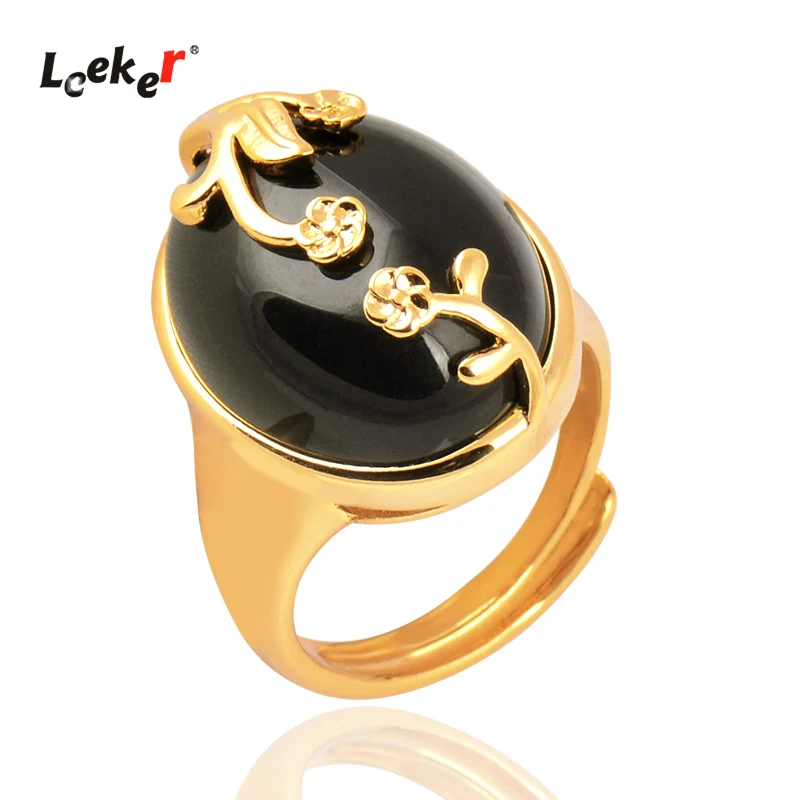 Кольца LEEKER с красным зеленым черным овальным камнем и золотым цветком для женщин