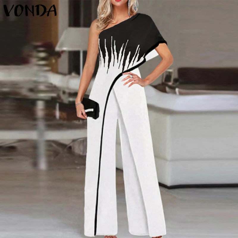 

Женский комбинезон 2022 VONDA, Осенний женский офисный длинный комбинезон без рукавов с широкими штанинами и принтом