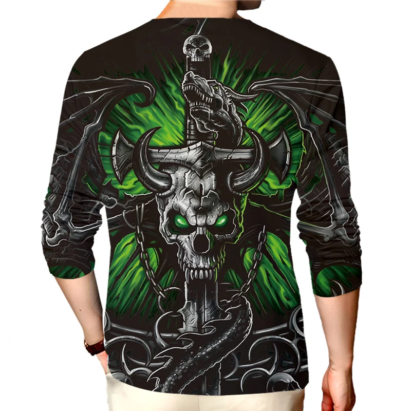Мужская футболка с длинным рукавом UJWI свободная длинная 3D-принтом черепа головы