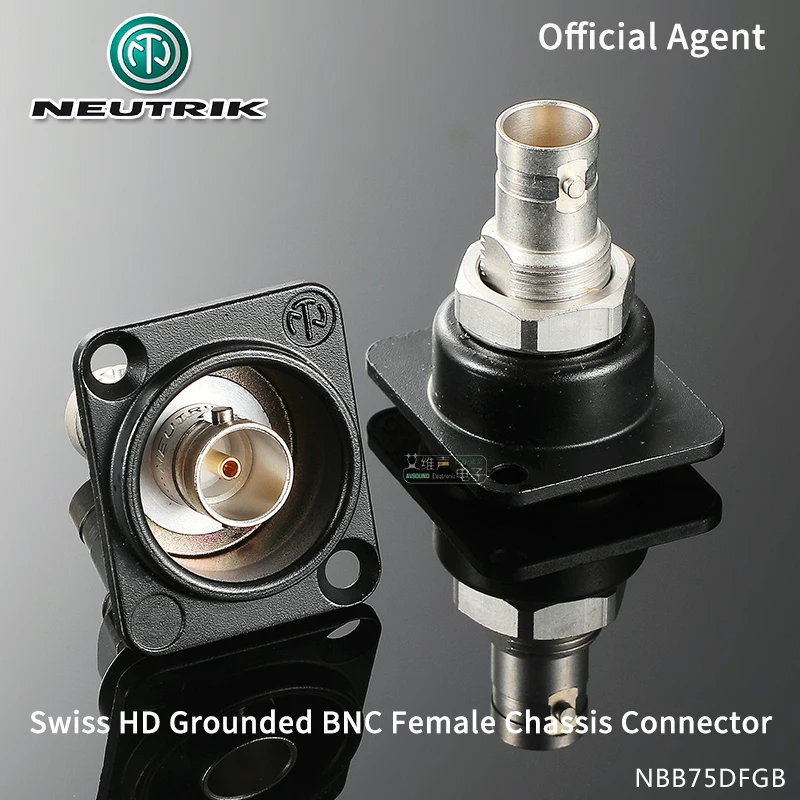 NEUTRIK HD BNC Q9 75Ω Grounded Chassis Connector NBB75DFGB Gold Plated Cage Type Contact D-Type Panel Mount SDI Video RGB Socket