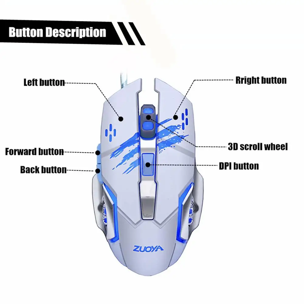 ZUOYA игровая мышь USB Проводная оптика Micel светодиодный игровой коврик с подсветкой