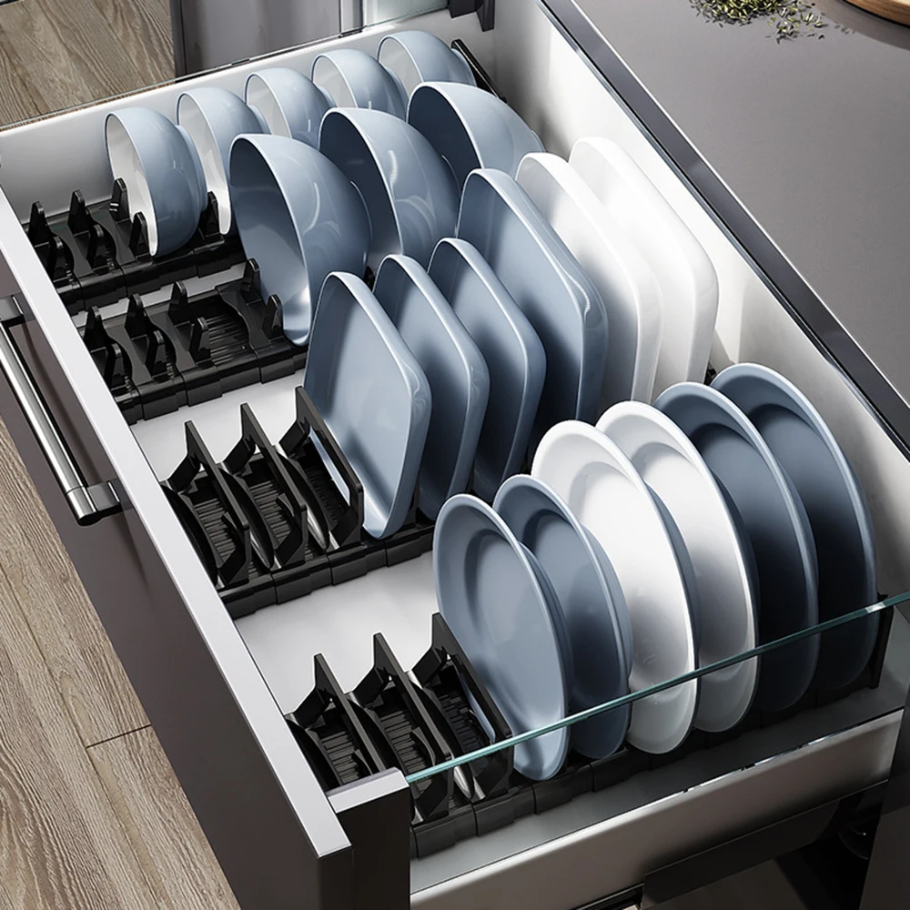 

Telescopic Plate Holders Bowl Rack Cabinet Cutlery Organizer Shelf Aluminum Drying Shelf Dish Storage Rack Kitchen Accessories