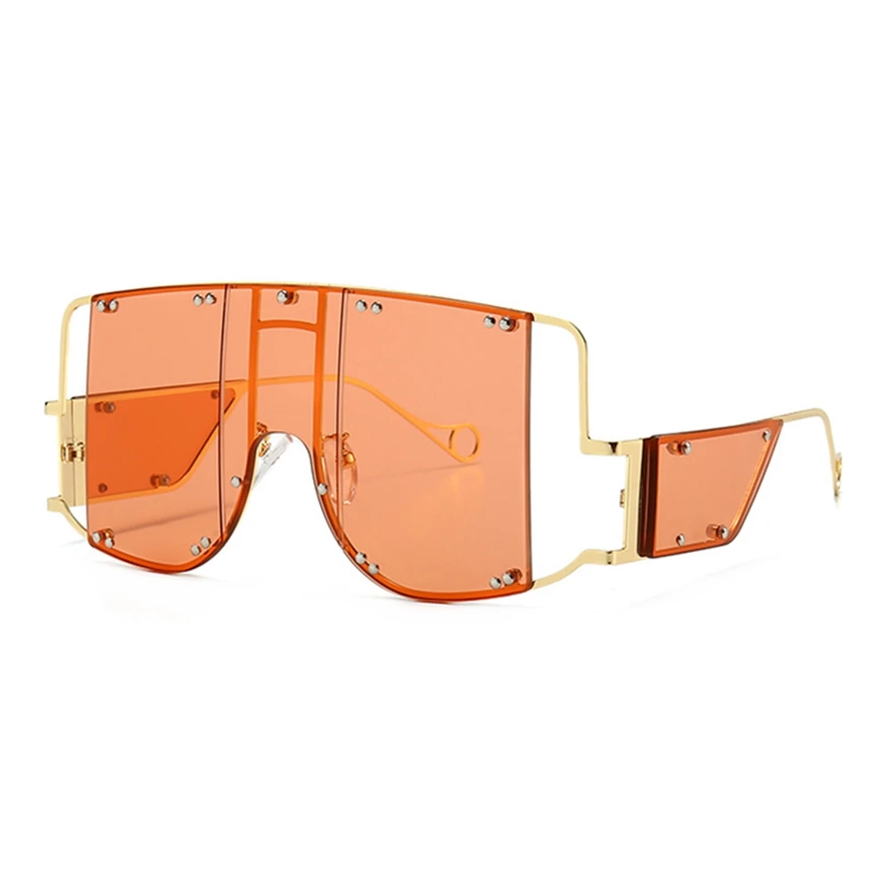 3-GoldPink Сексуальные панк металлические бескаркасные негабаритные Солнцезащитные очки женские Ретро Роскошные Брендовые женские большие очки Lentes de sol mujer - Цвет линз: 3-GoldPink