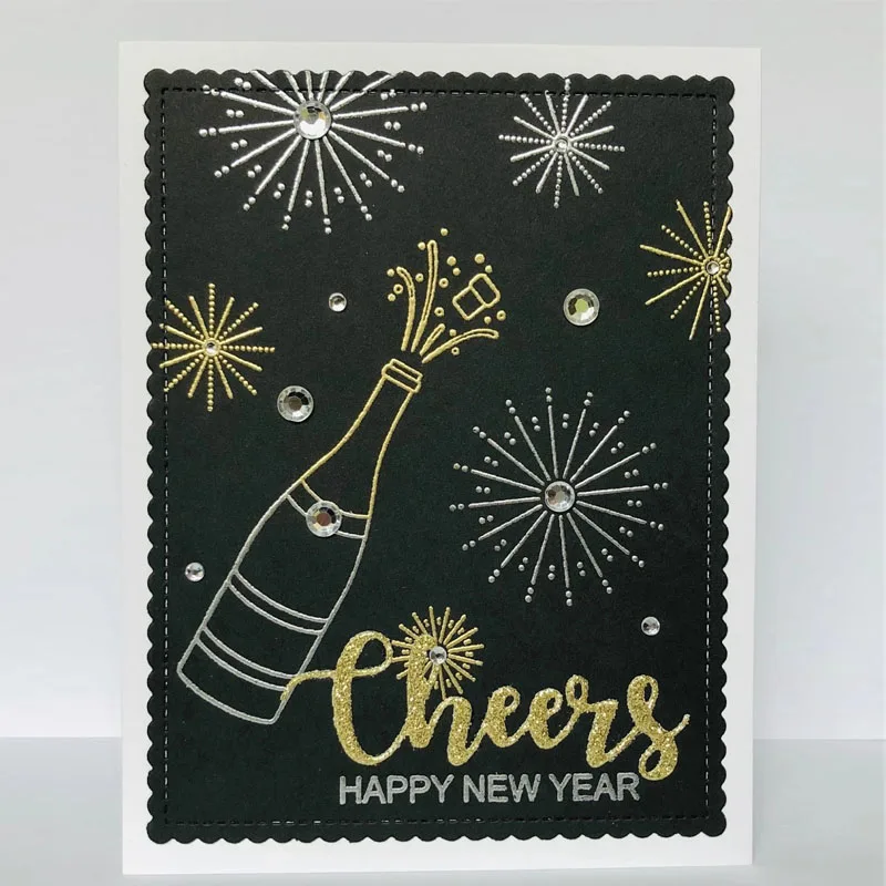 Eat Drink &amp Be Merry Clear Stamp + высечка шампанского Новогодний талон и штампы 2020 для