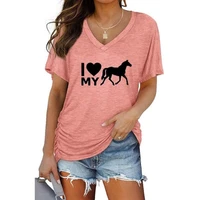 my horse letter print tops t shirt for women batwing sleeve casual tees summer kawaii women loose tops v neck t shirt