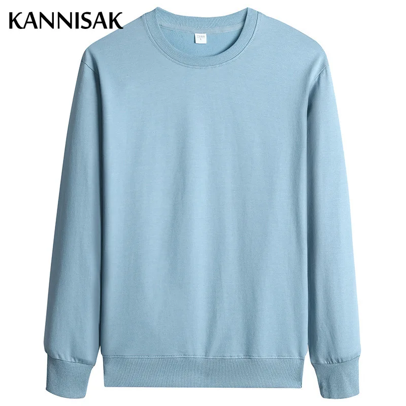 

KANNISAK Hoodies Sweatshirts Men Terry Long Sleeve O-neck 100% Cotton Pullovers Quality Sweatshirt Spring Autumn Couple Clothes
